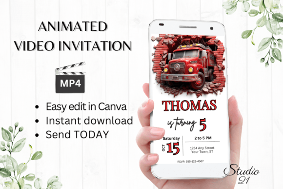 Download Digital Fire Truck Birthday Party Invite - Fire Collection