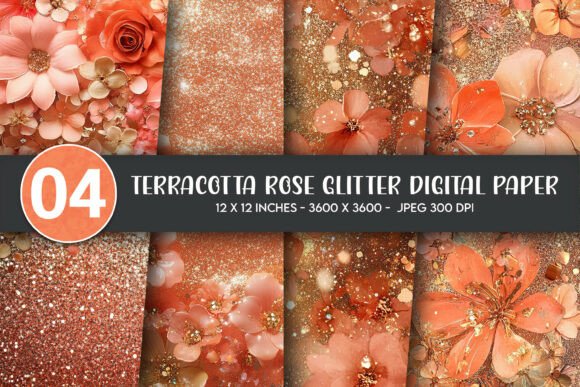 Download Terracotta Rose Glitter Digital Paper - Rose Collection