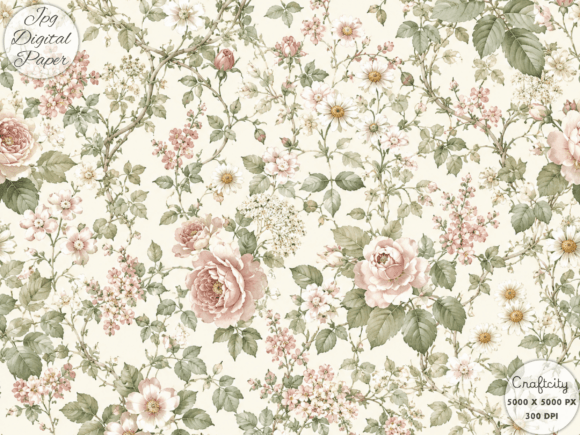 Download Vintage Botanical Rose Pattern, Cottage - Rose Collection