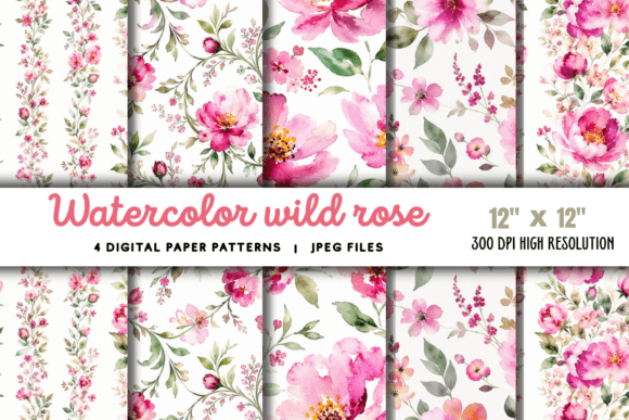 Download Watercolor Wild Rose Pattern 1 - Rose Collection