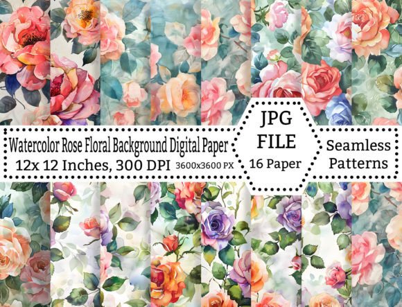 Download Watercolor Rose Floral Background Set - Rose Collection