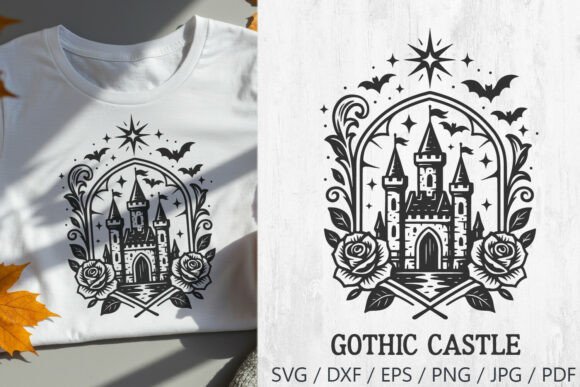 Download Gothic Haunted Castle with Bats and Rose - Rose Collection
