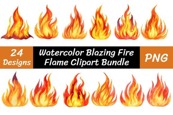 Download Watercolor Blazing Fire Flame Clipart - Fire Collection