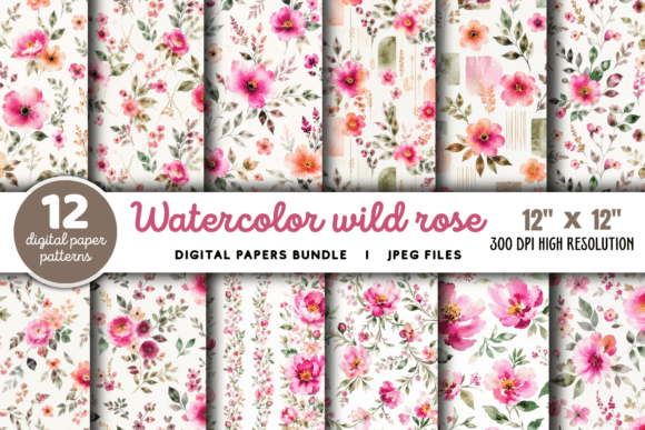 Download Watercolor Wild Rose Pattern Bundle - Rose Collection