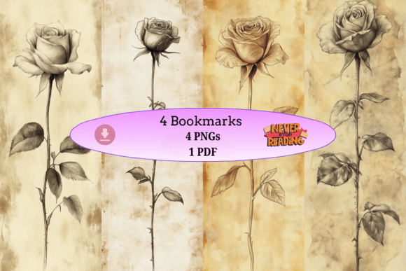 Download Vintage Rose Sketch Bookmark Set - Rose Collection