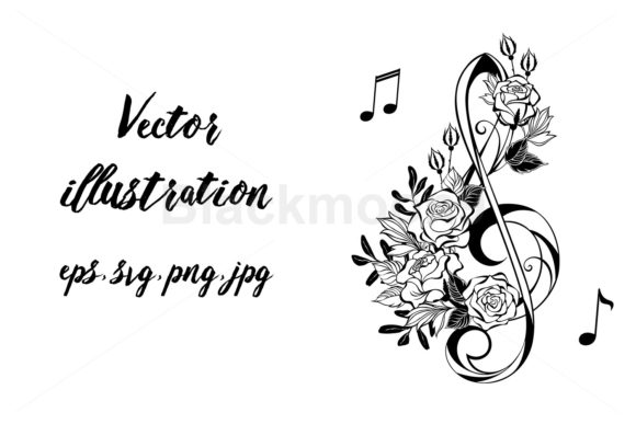 Download Musical Clef with Outline Roses - Rose Collection