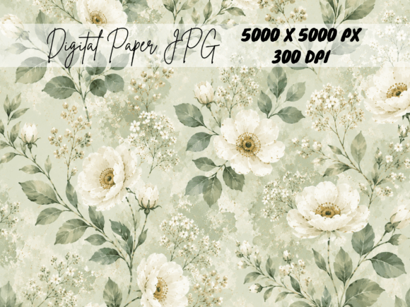 Download Sage Green Vintage Floral Rose Pattern - Rose Collection