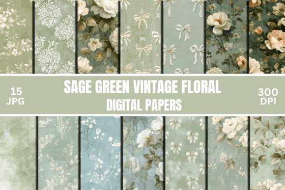 Download Sage Green Vintage Floral Rose Pattern - Rose Collection